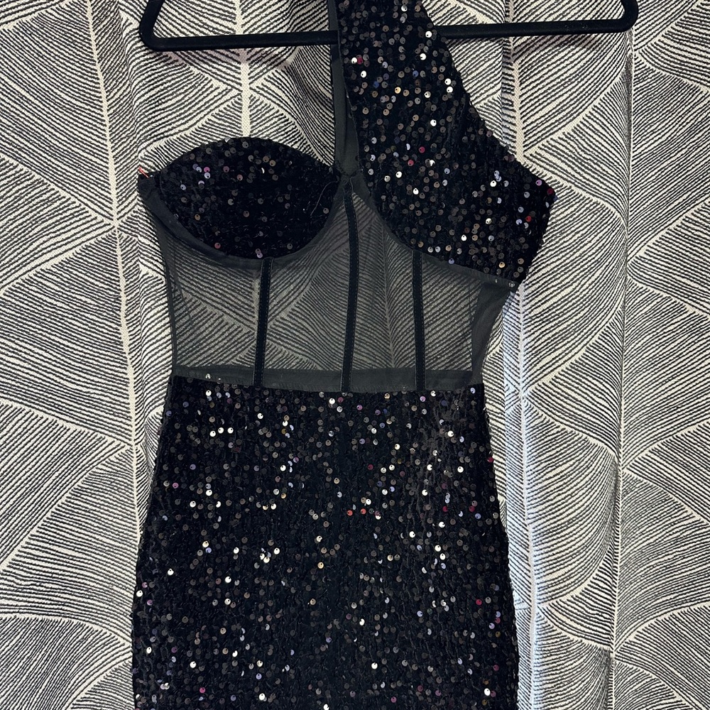Freebily Women's Sequin Glitter Mesh Patchwork Dress One Shoulder Bandage <283> - Picture 4 of 6
